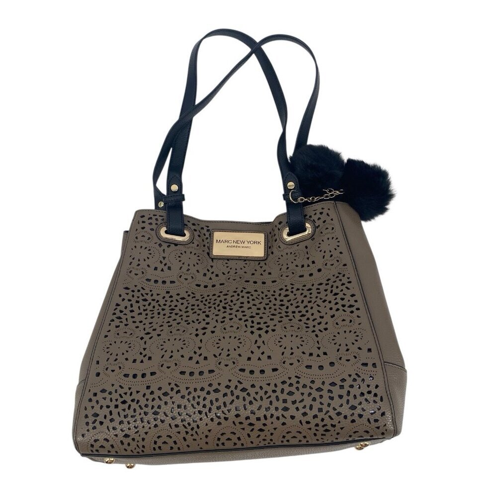 Andrew Marc Tan Beige Black Marc New York Handbag Tote Crossbody - Picture 2 of 14